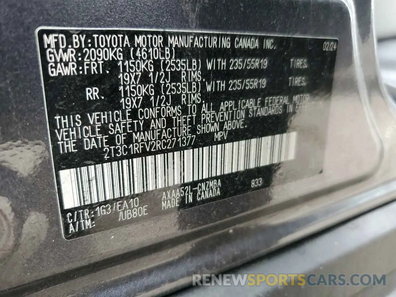 14 Photograph of a damaged car 2T3C1RFV2RC271377 TOYOTA RAV4 2024