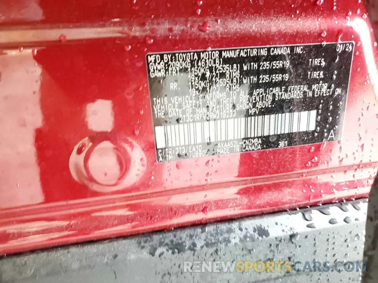 13 Photograph of a damaged car 2T3C1RFV2RW319233 TOYOTA RAV4 2024