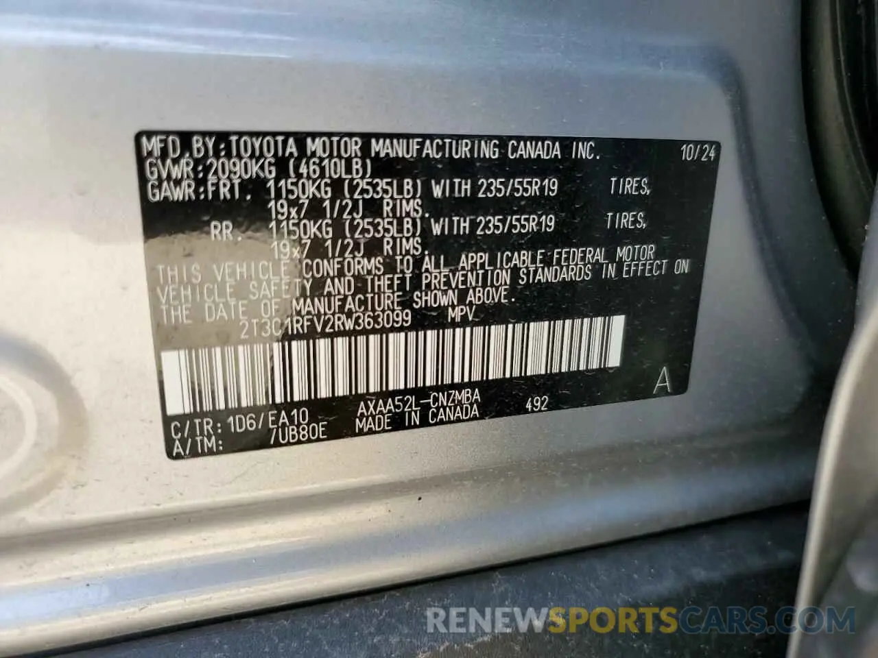 13 Photograph of a damaged car 2T3C1RFV2RW363099 TOYOTA RAV4 2024