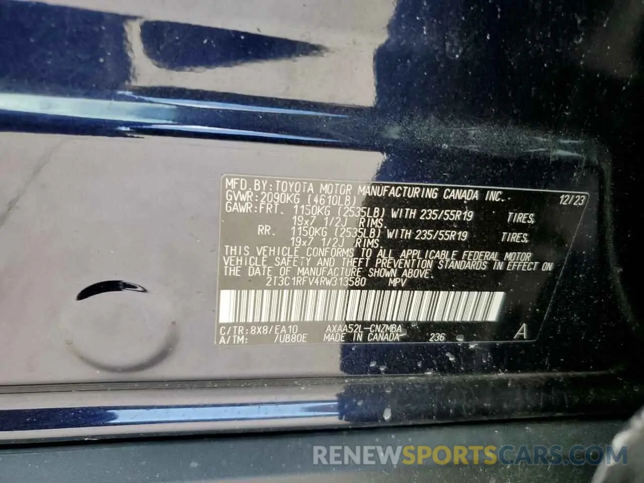 13 Photograph of a damaged car 2T3C1RFV4RW313580 TOYOTA RAV4 2024
