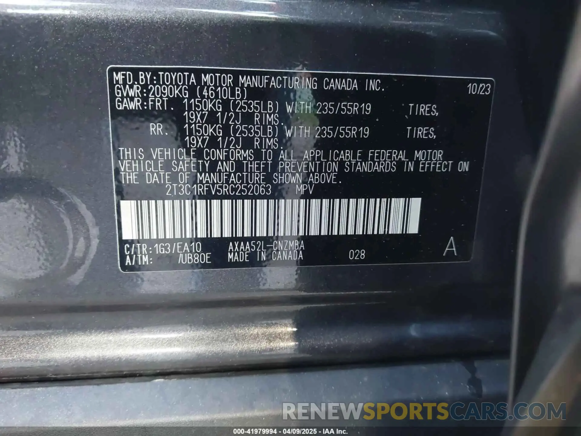 9 Photograph of a damaged car 2T3C1RFV5RC252063 TOYOTA RAV4 2024