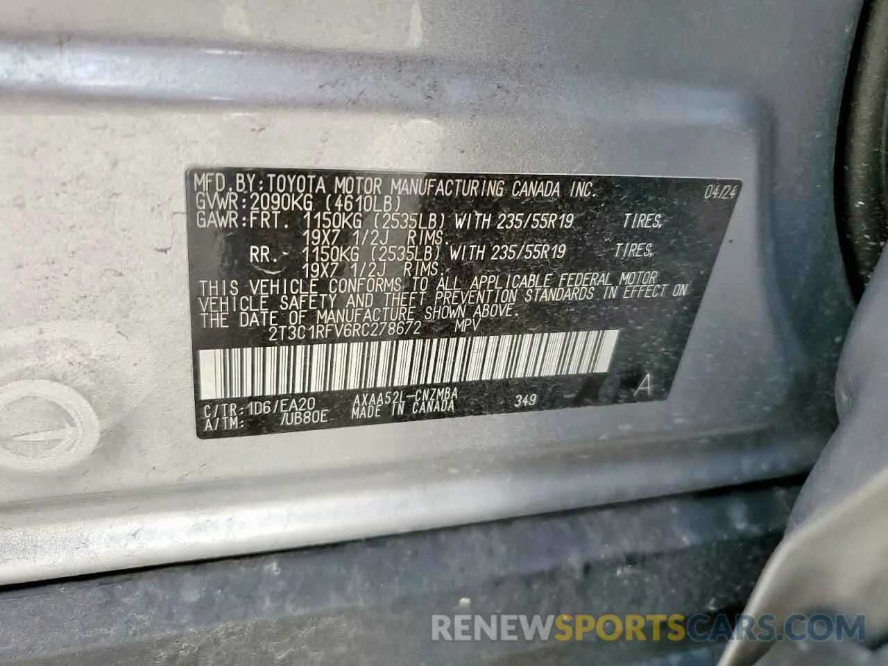 13 Photograph of a damaged car 2T3C1RFV6RC278672 TOYOTA RAV4 2024
