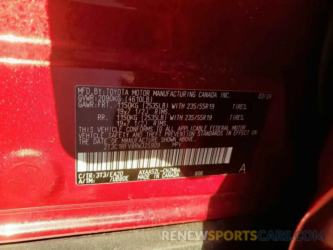 13 Photograph of a damaged car 2T3C1RFV8RW325909 TOYOTA RAV4 2024