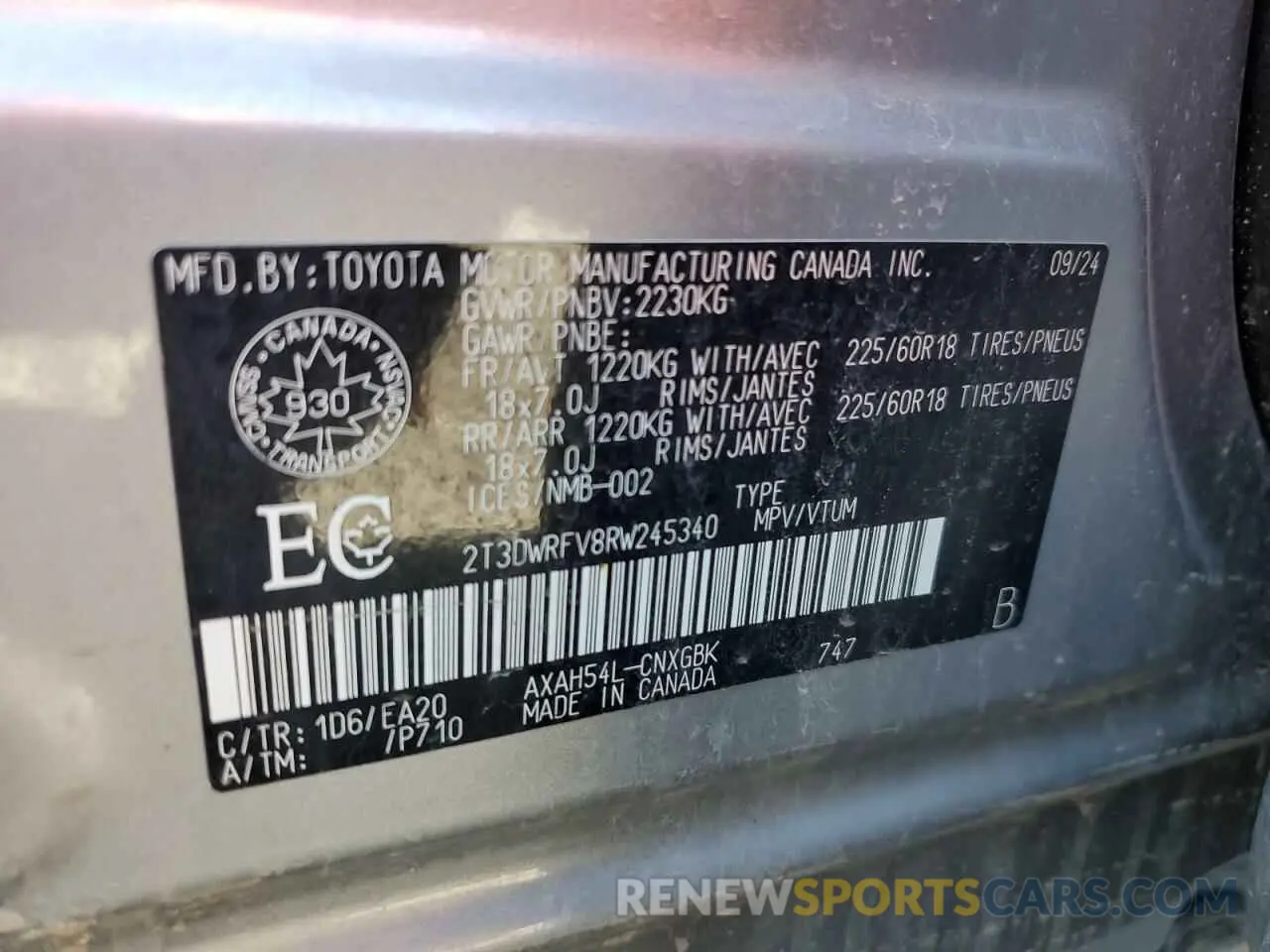 14 Photograph of a damaged car 2T3DWRFV8RW245340 TOYOTA RAV4 2024