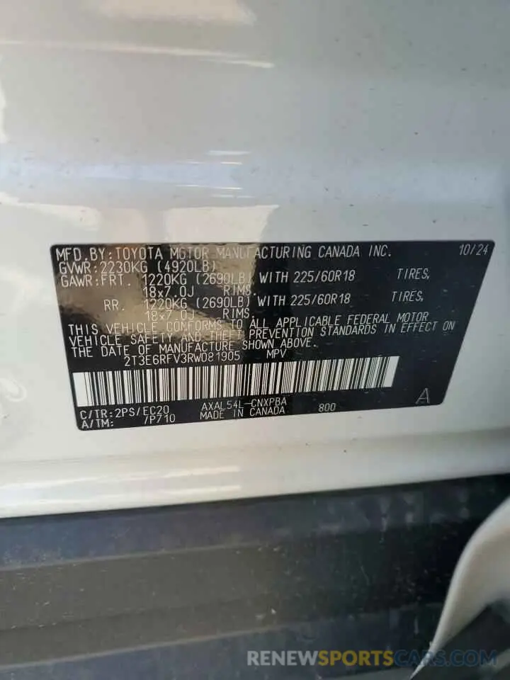 13 Photograph of a damaged car 2T3E6RFV3RW081905 TOYOTA RAV4 2024