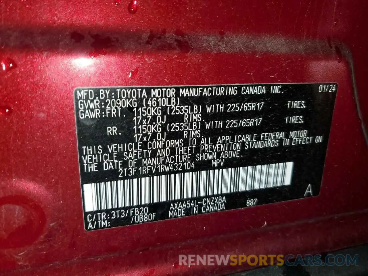 14 Photograph of a damaged car 2T3F1RFV1RW432104 TOYOTA RAV4 2024