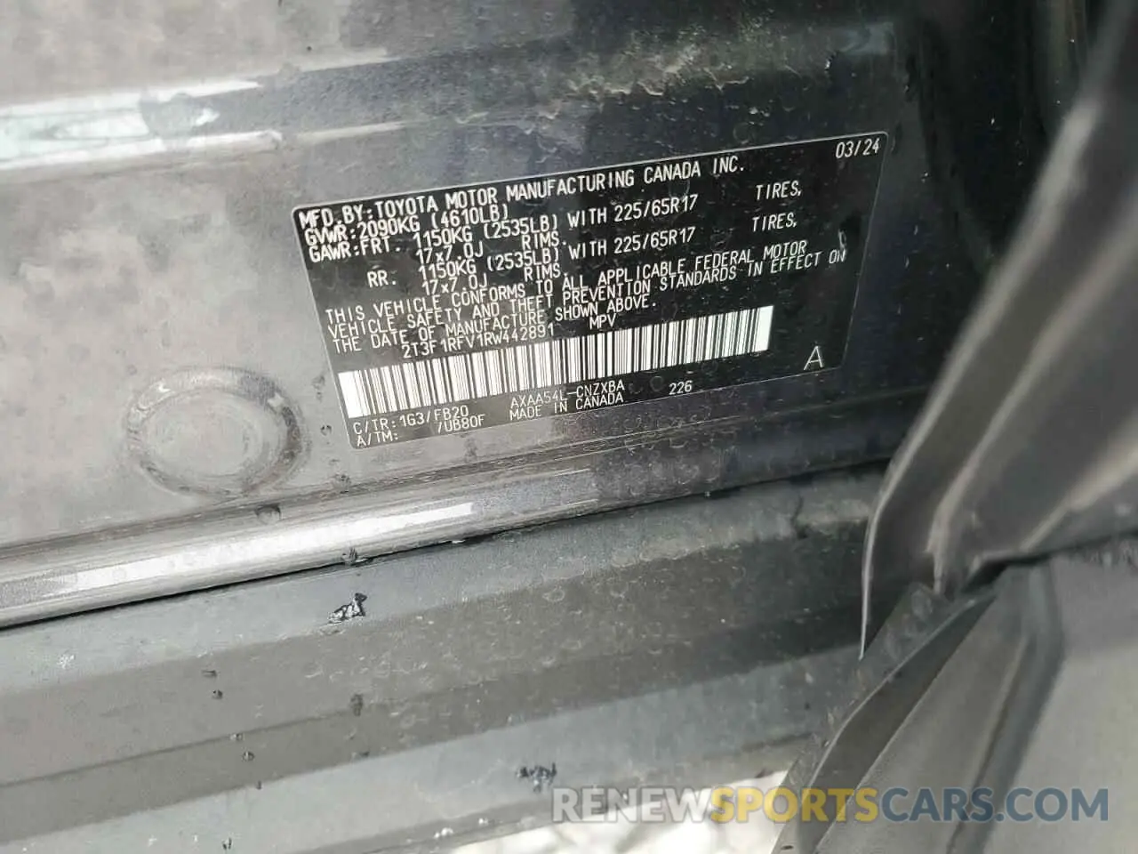 13 Photograph of a damaged car 2T3F1RFV1RW442891 TOYOTA RAV4 2024