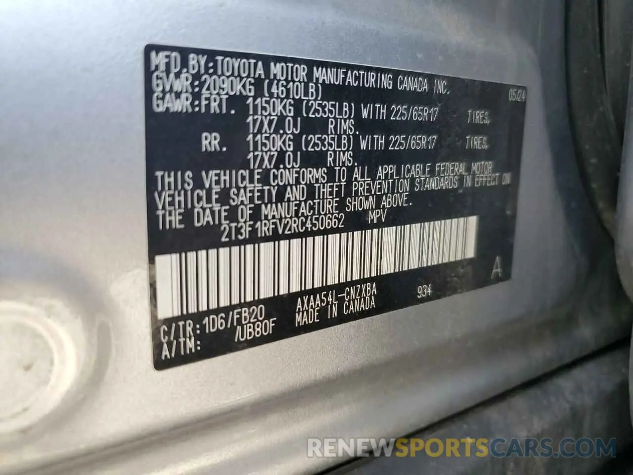 14 Photograph of a damaged car 2T3F1RFV2RC450662 TOYOTA RAV4 2024