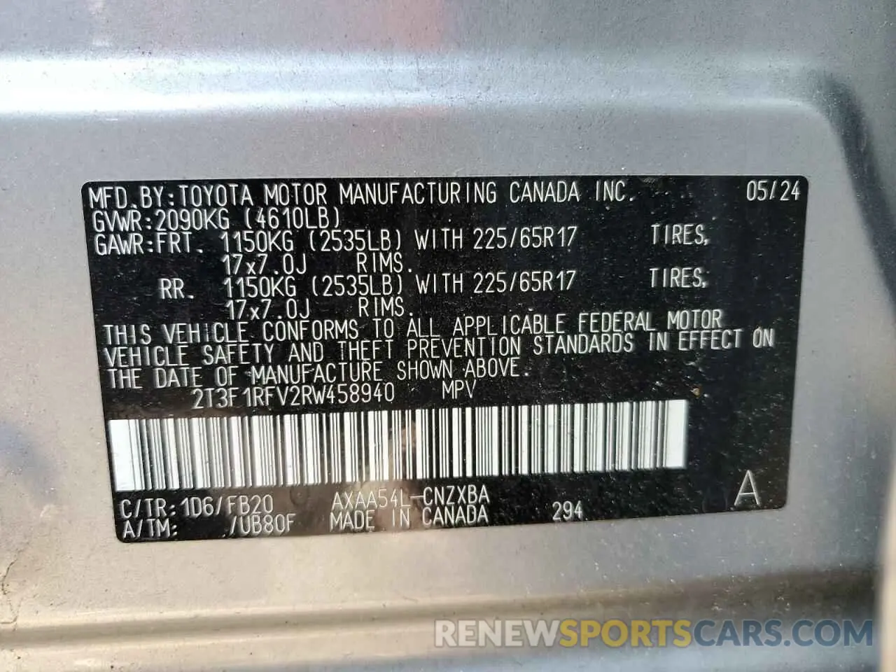 14 Photograph of a damaged car 2T3F1RFV2RW458940 TOYOTA RAV4 2024