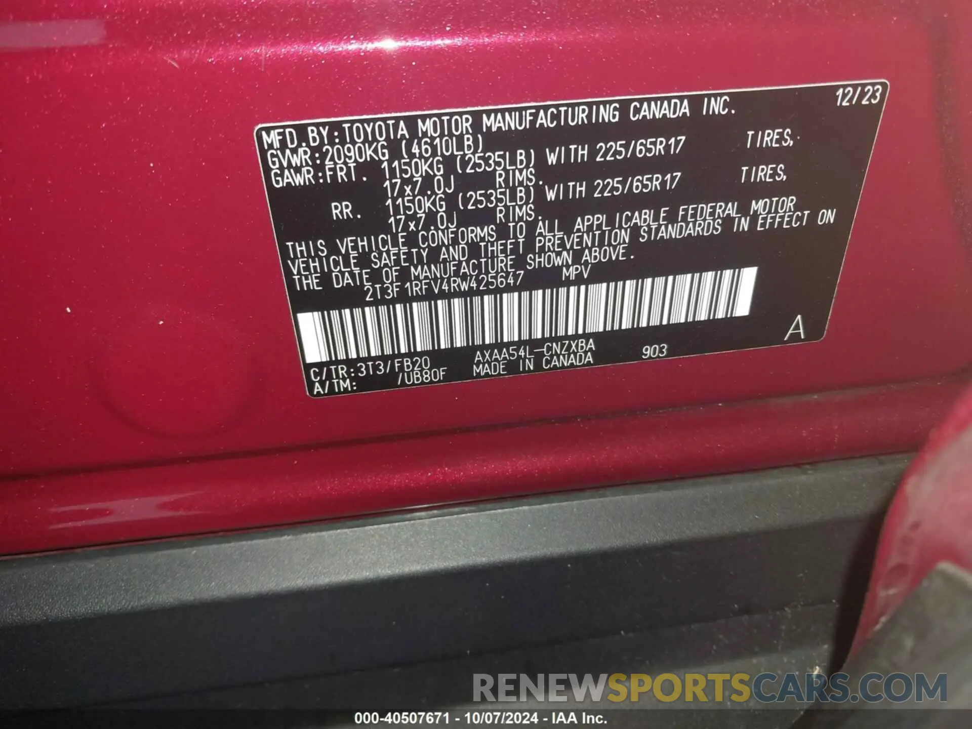 9 Photograph of a damaged car 2T3F1RFV4RW425647 TOYOTA RAV4 2024