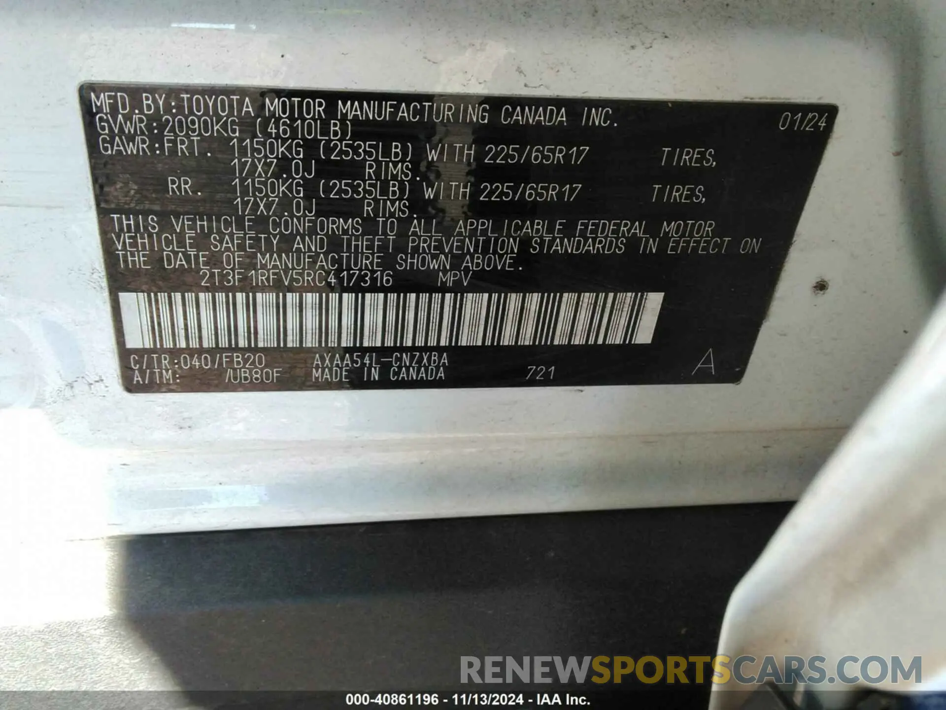 9 Photograph of a damaged car 2T3F1RFV5RC417316 TOYOTA RAV4 2024