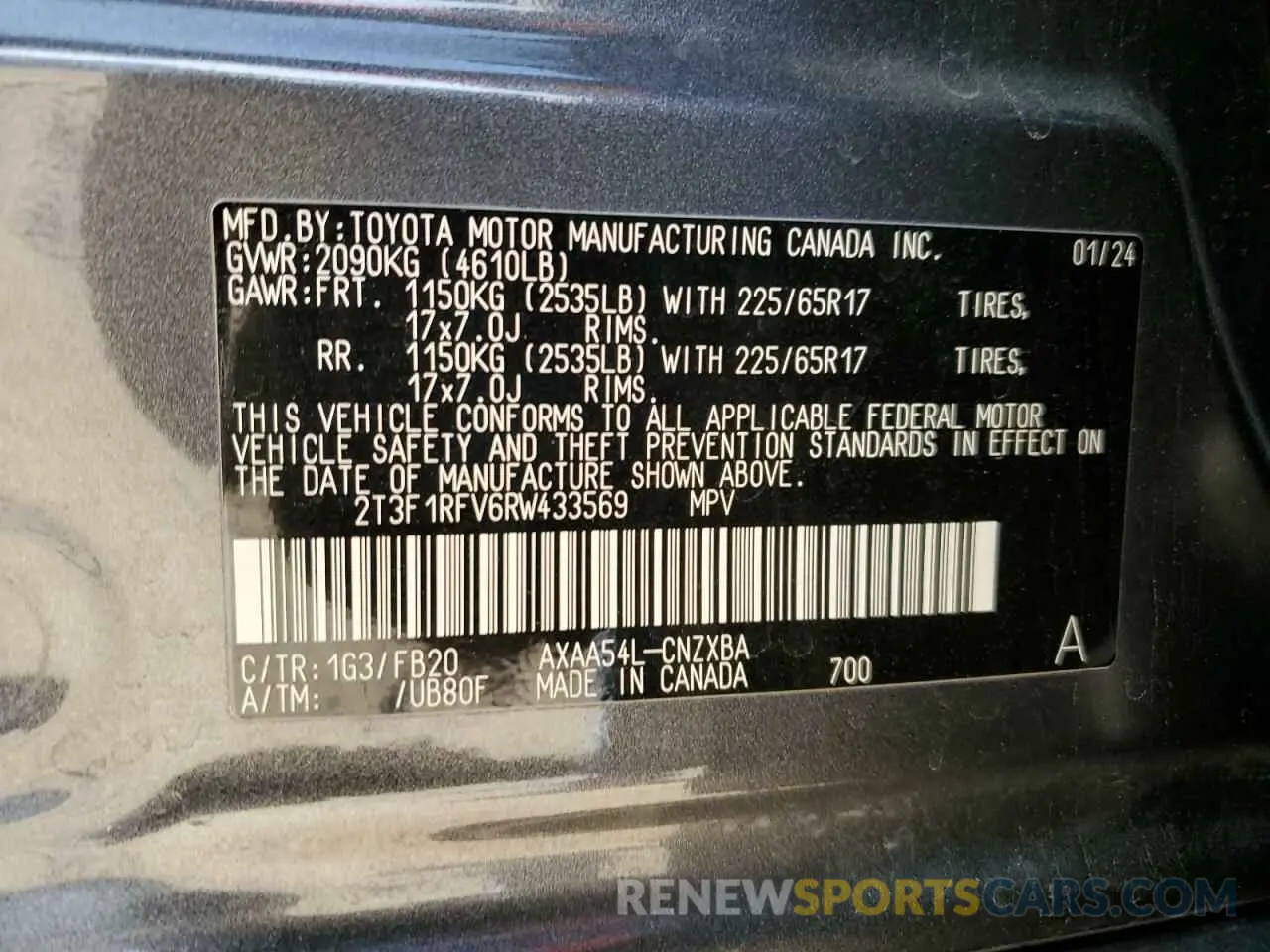 13 Photograph of a damaged car 2T3F1RFV6RW433569 TOYOTA RAV4 2024