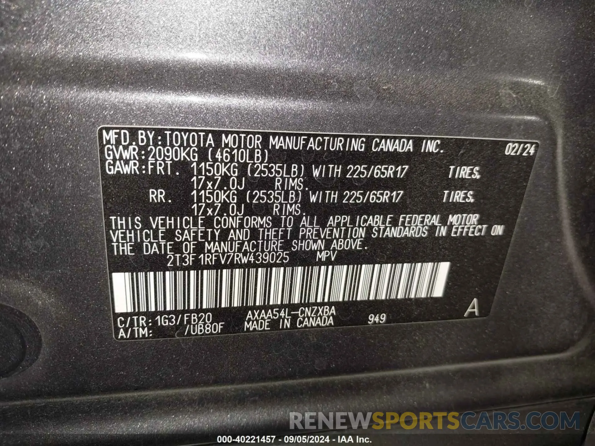 9 Photograph of a damaged car 2T3F1RFV7RW439025 TOYOTA RAV4 2024