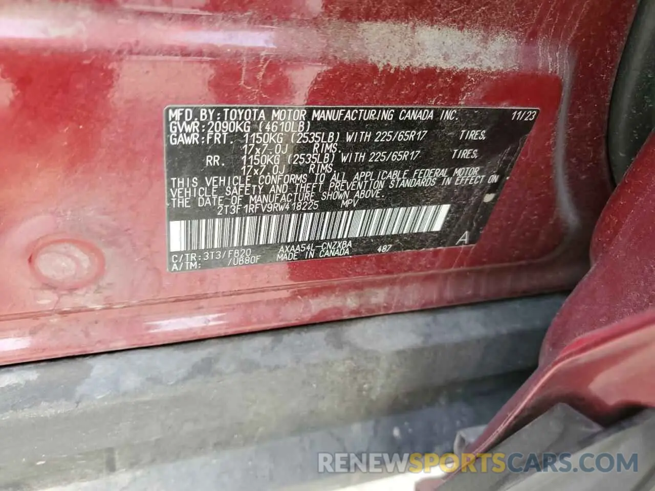13 Photograph of a damaged car 2T3F1RFV9RW418225 TOYOTA RAV4 2024