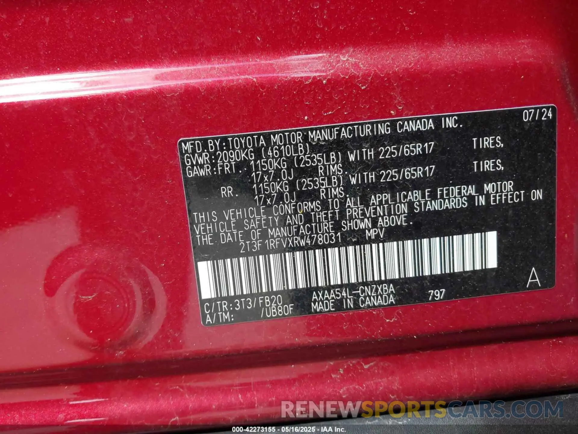 9 Photograph of a damaged car 2T3F1RFVXRW478031 TOYOTA RAV4 2024