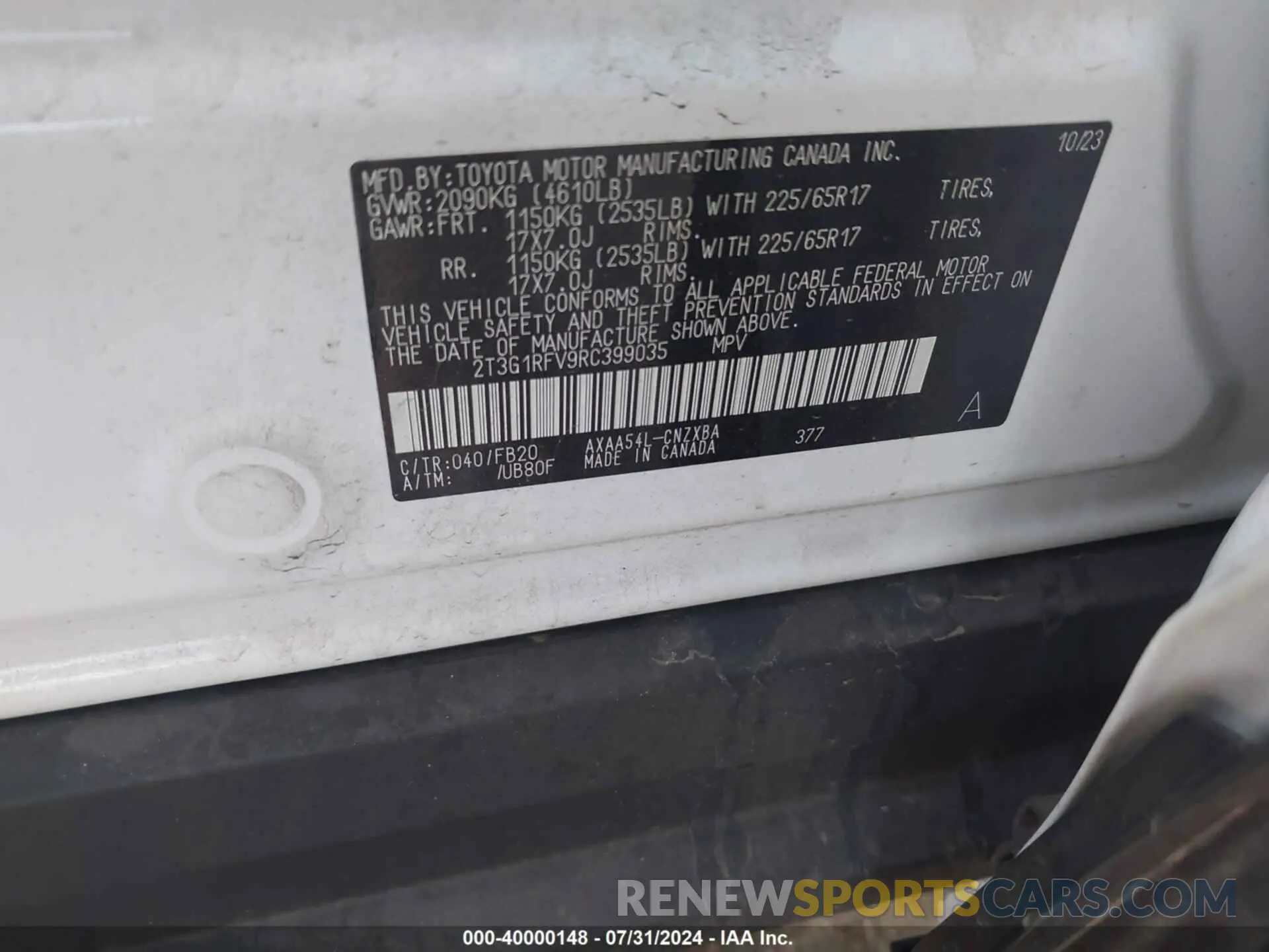 9 Photograph of a damaged car 2T3G1RFV9RC399035 TOYOTA RAV4 2024