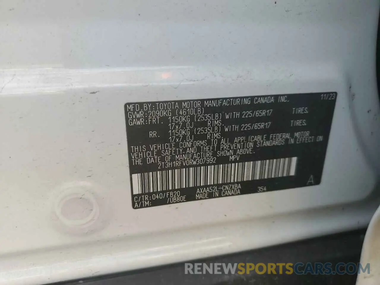 13 Photograph of a damaged car 2T3H1RFV0RW307992 TOYOTA RAV4 2024