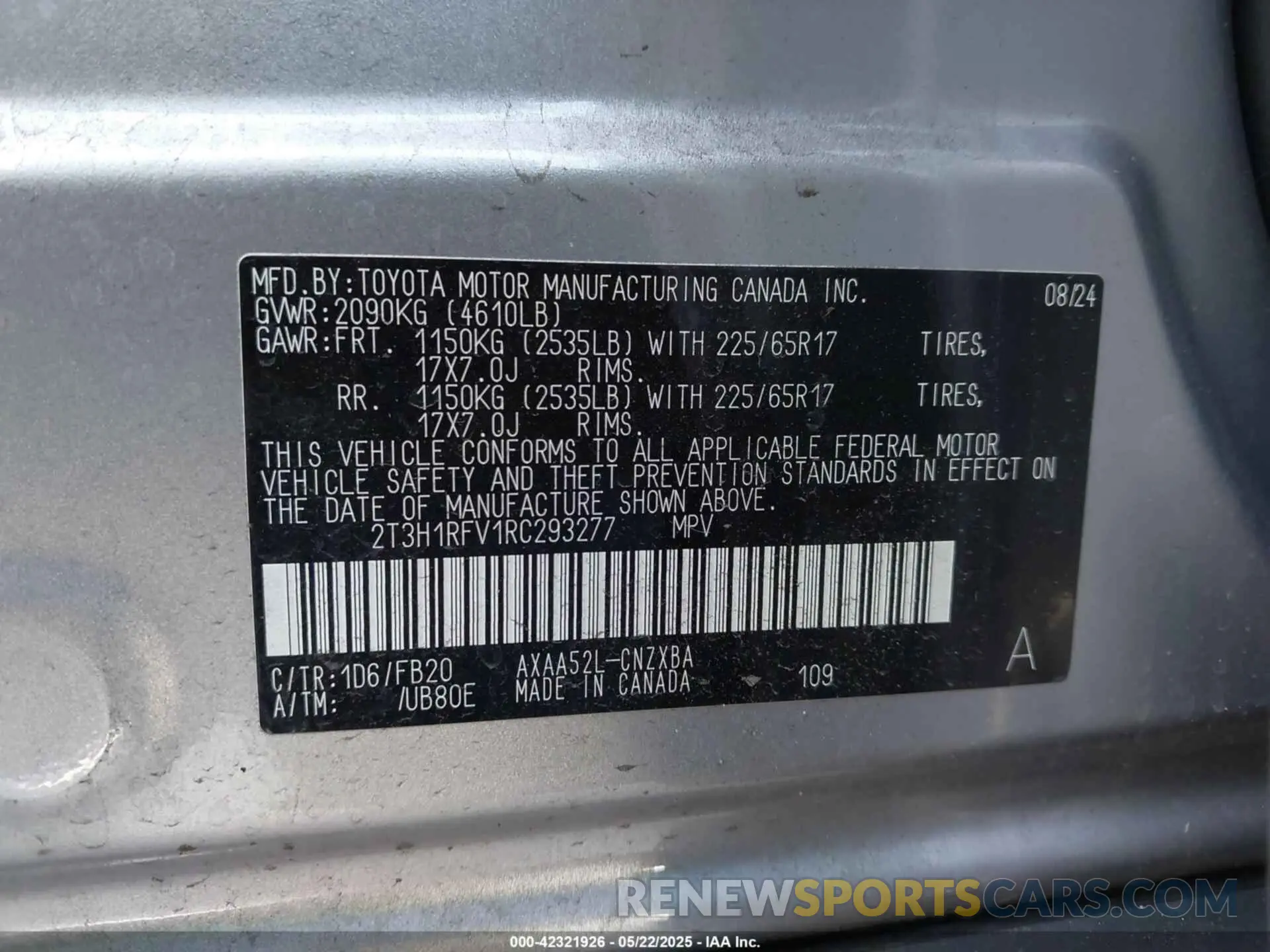 9 Photograph of a damaged car 2T3H1RFV1RC293277 TOYOTA RAV4 2024