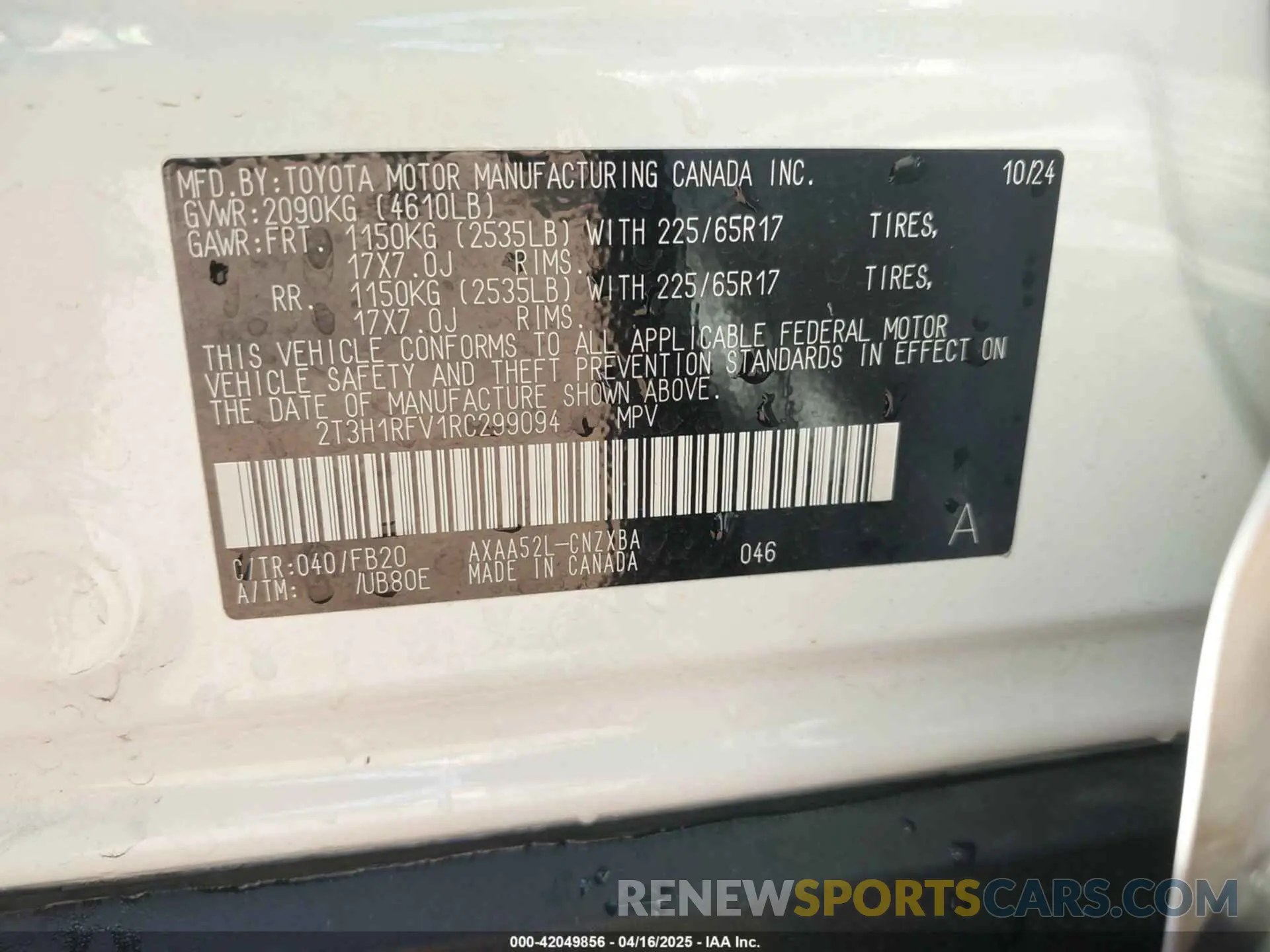 9 Photograph of a damaged car 2T3H1RFV1RC299094 TOYOTA RAV4 2024