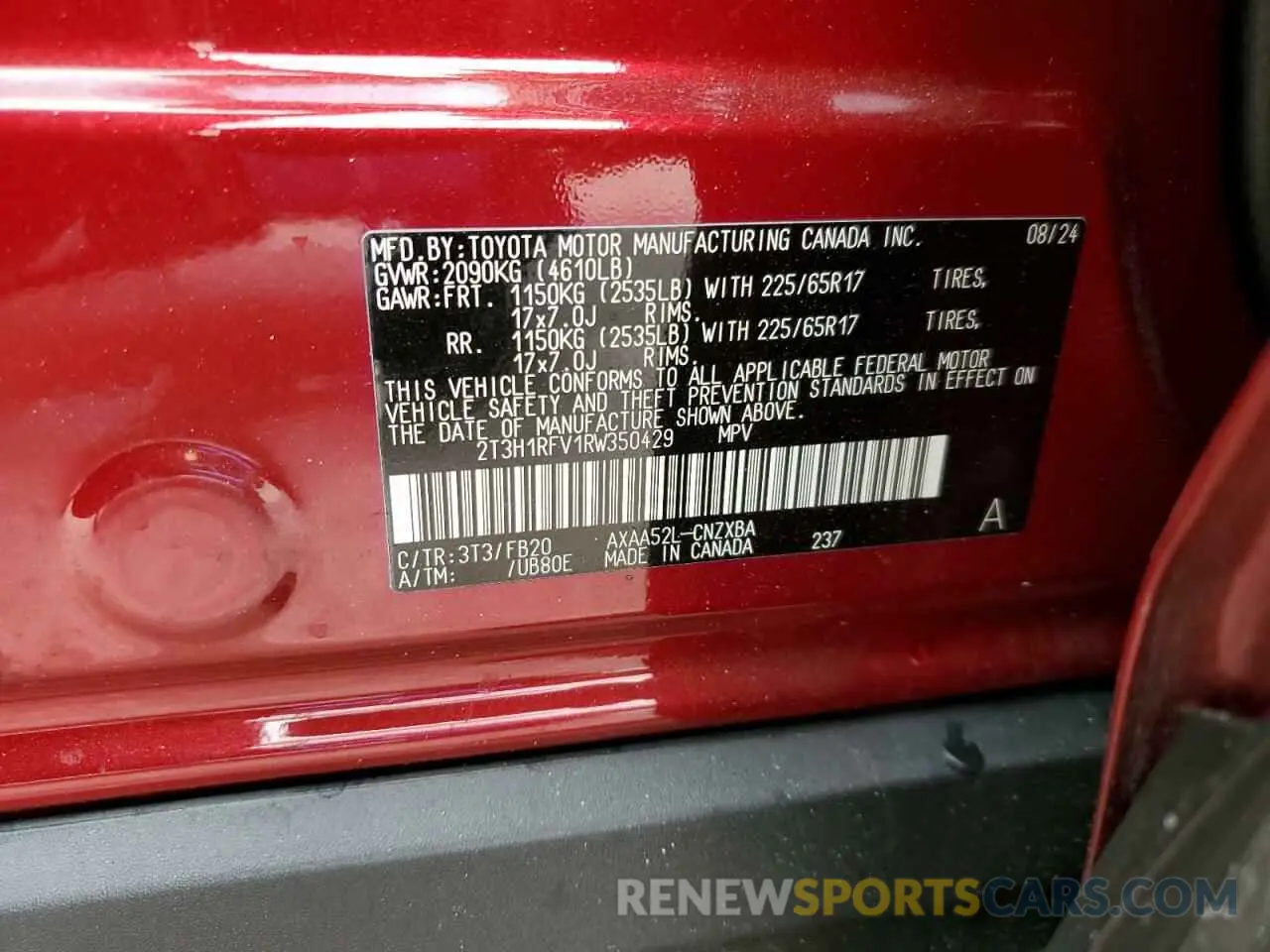 13 Photograph of a damaged car 2T3H1RFV1RW350429 TOYOTA RAV4 2024