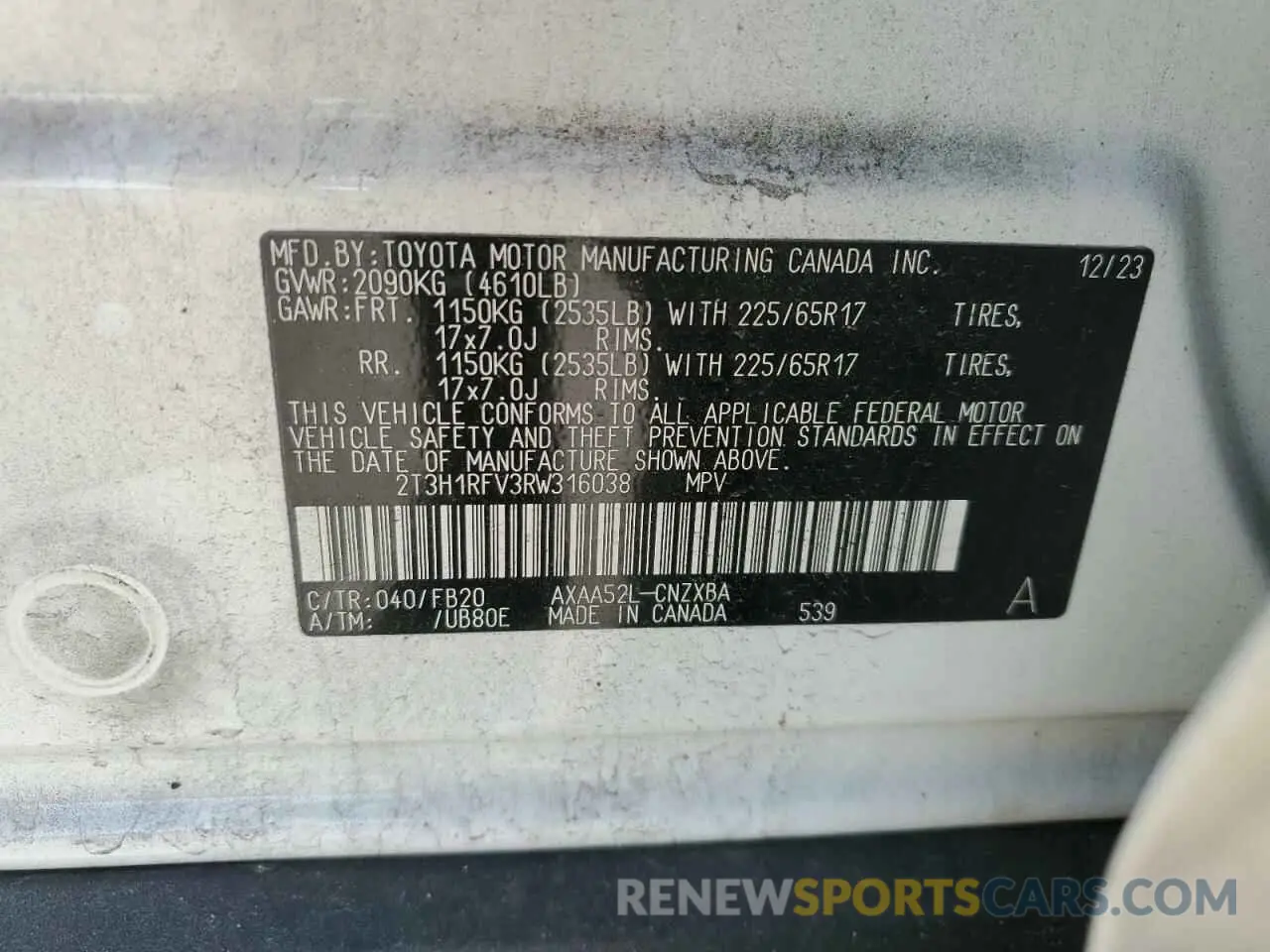 14 Photograph of a damaged car 2T3H1RFV3RW316038 TOYOTA RAV4 2024