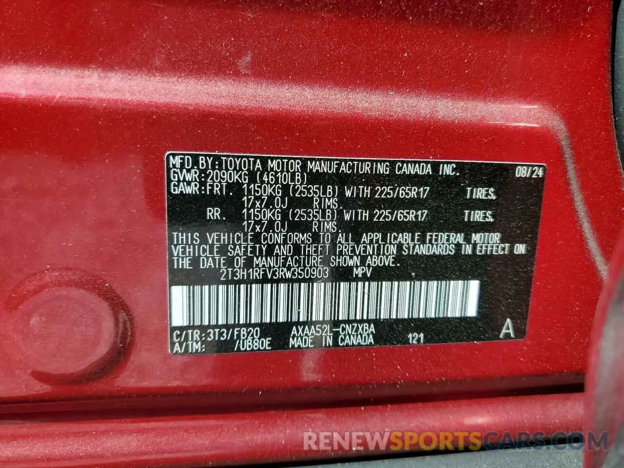 15 Photograph of a damaged car 2T3H1RFV3RW350903 TOYOTA RAV4 2024