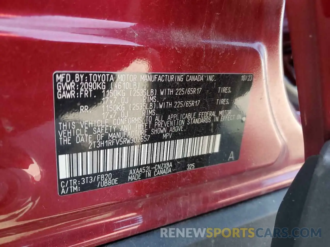 13 Photograph of a damaged car 2T3H1RFV5RW302657 TOYOTA RAV4 2024