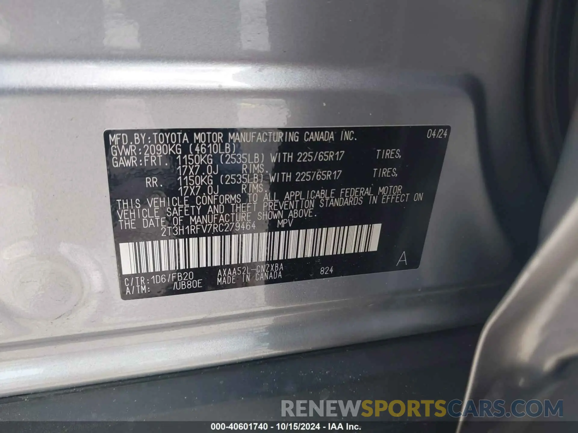 9 Photograph of a damaged car 2T3H1RFV7RC279464 TOYOTA RAV4 2024
