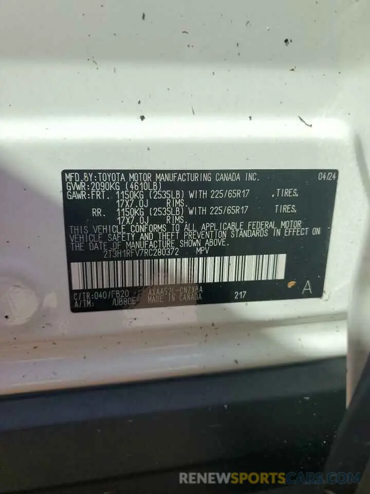 14 Photograph of a damaged car 2T3H1RFV7RC280372 TOYOTA RAV4 2024