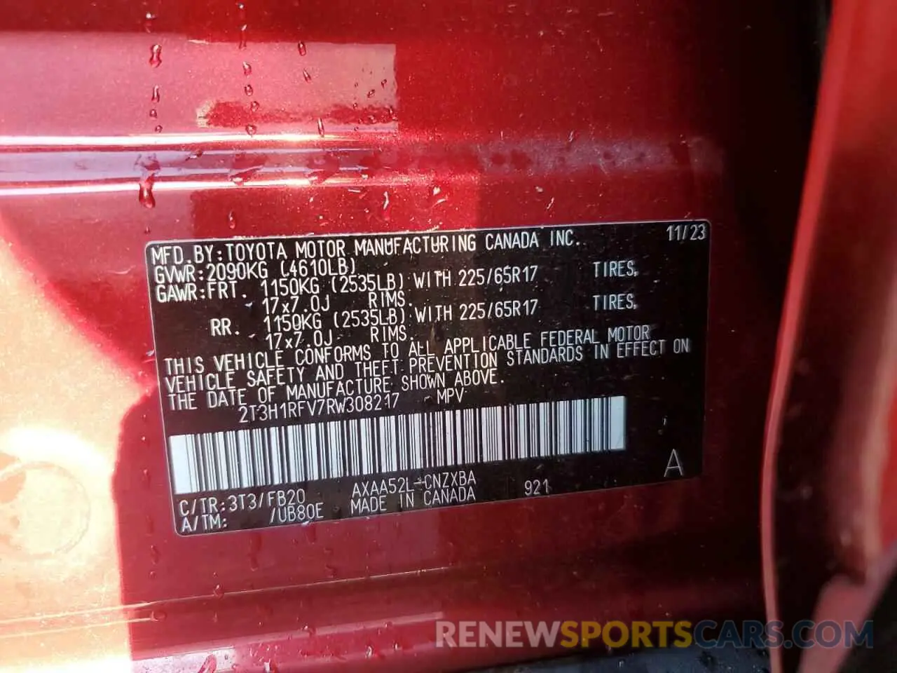 13 Photograph of a damaged car 2T3H1RFV7RW308217 TOYOTA RAV4 2024