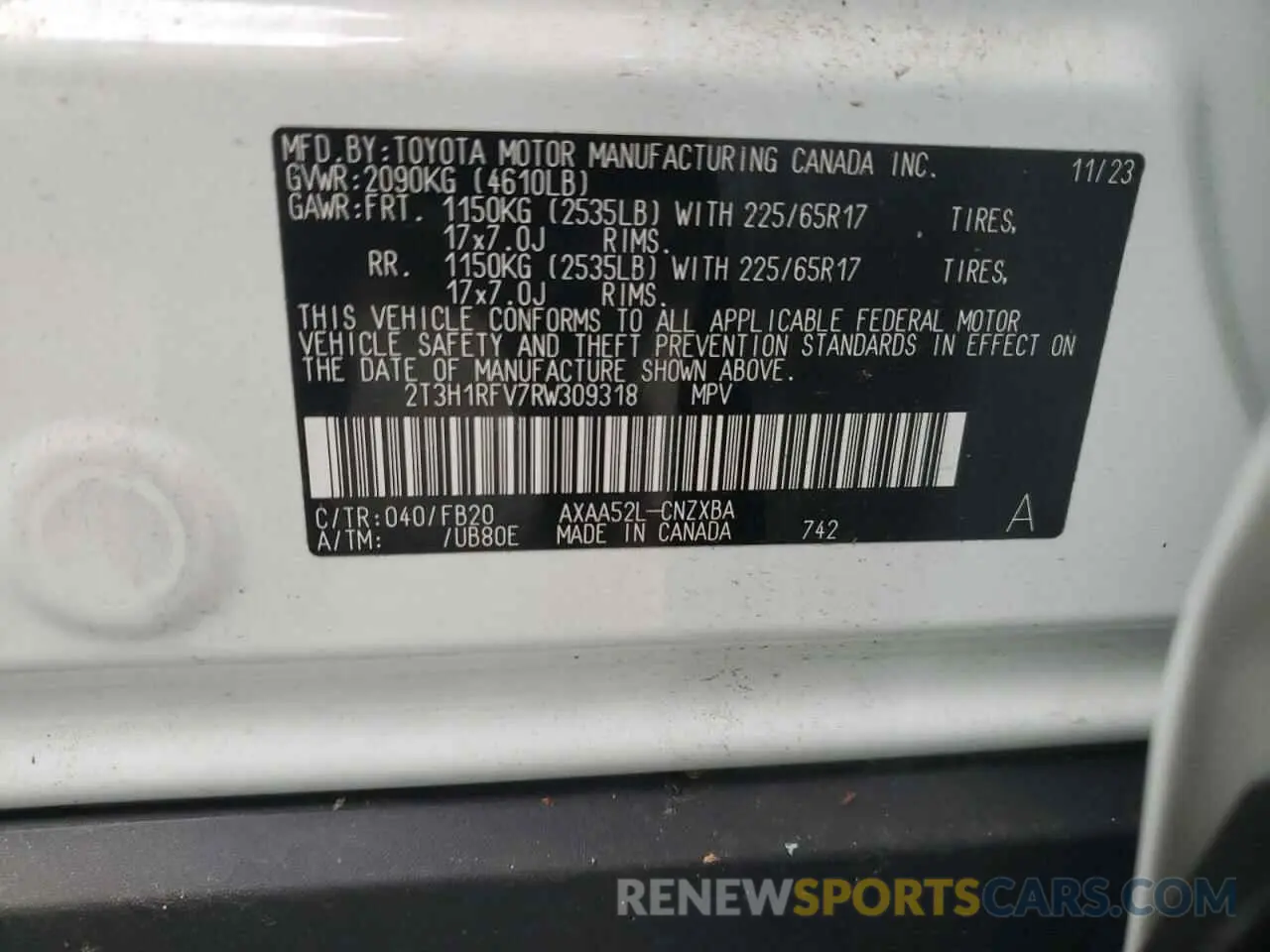 13 Photograph of a damaged car 2T3H1RFV7RW309318 TOYOTA RAV4 2024