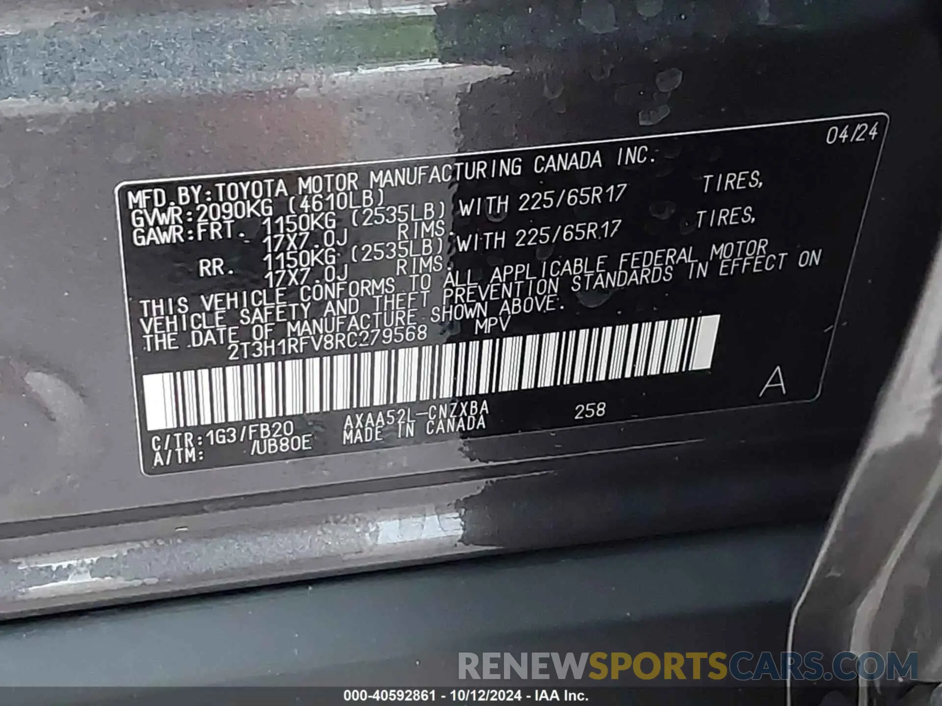 9 Photograph of a damaged car 2T3H1RFV8RC279568 TOYOTA RAV4 2024