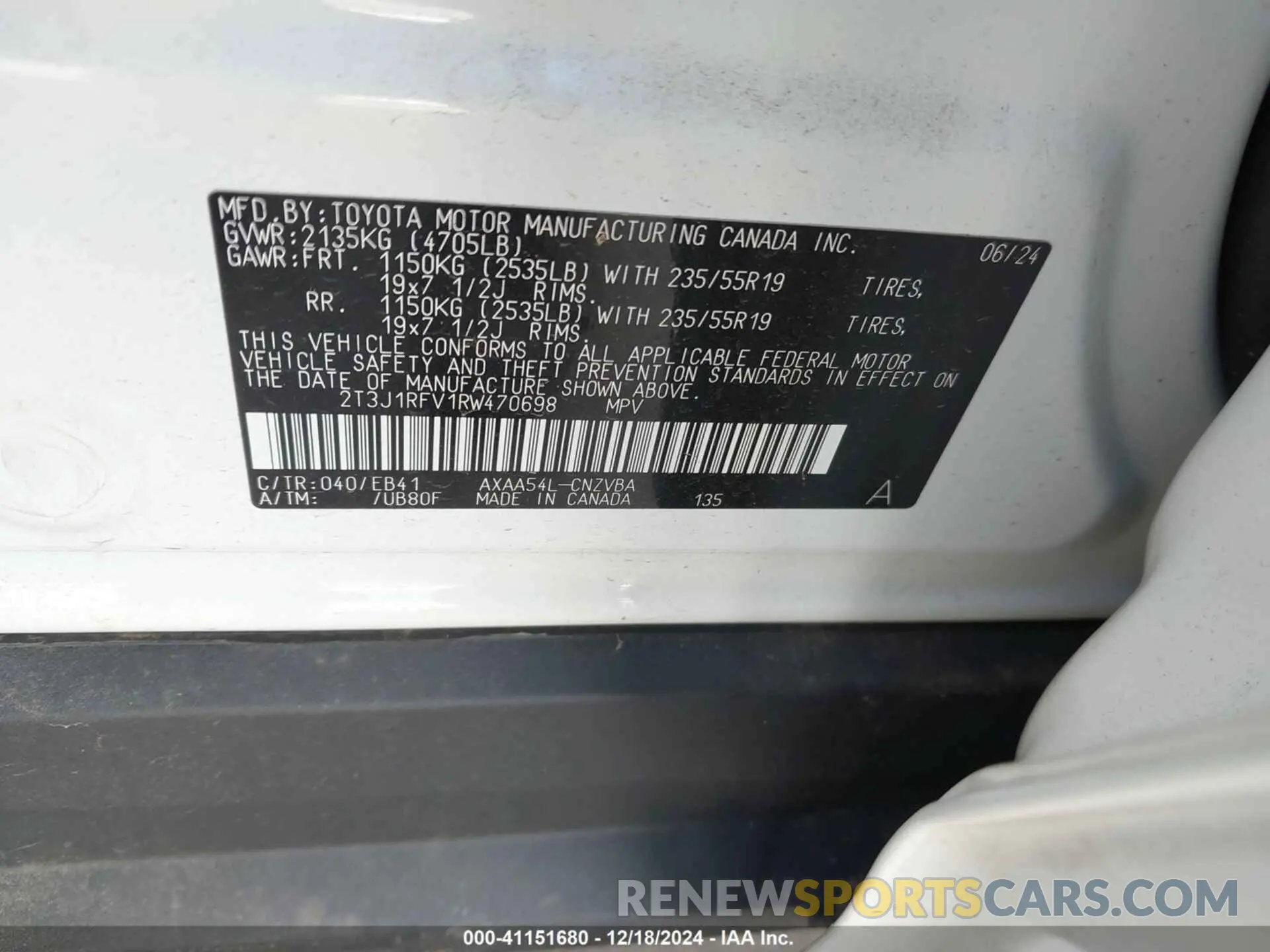 9 Photograph of a damaged car 2T3J1RFV1RW470698 TOYOTA RAV4 2024