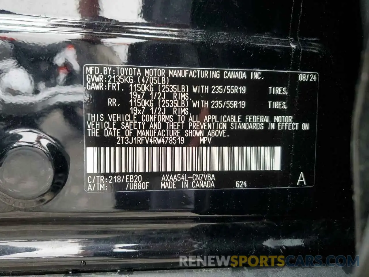 13 Photograph of a damaged car 2T3J1RFV4RW478519 TOYOTA RAV4 2024