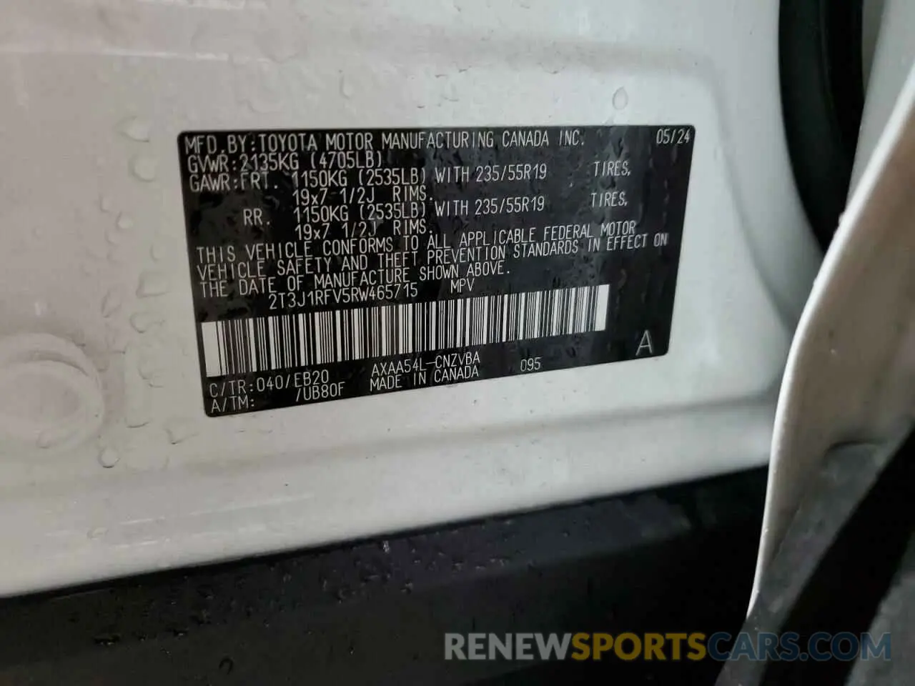 14 Photograph of a damaged car 2T3J1RFV5RW465715 TOYOTA RAV4 2024