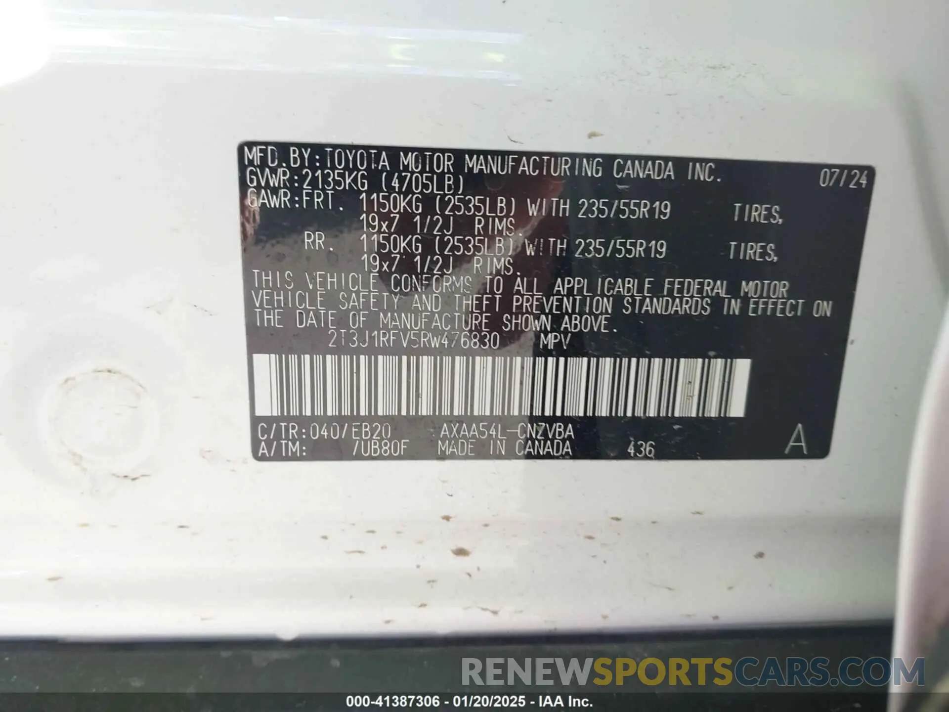 9 Photograph of a damaged car 2T3J1RFV5RW476830 TOYOTA RAV4 2024