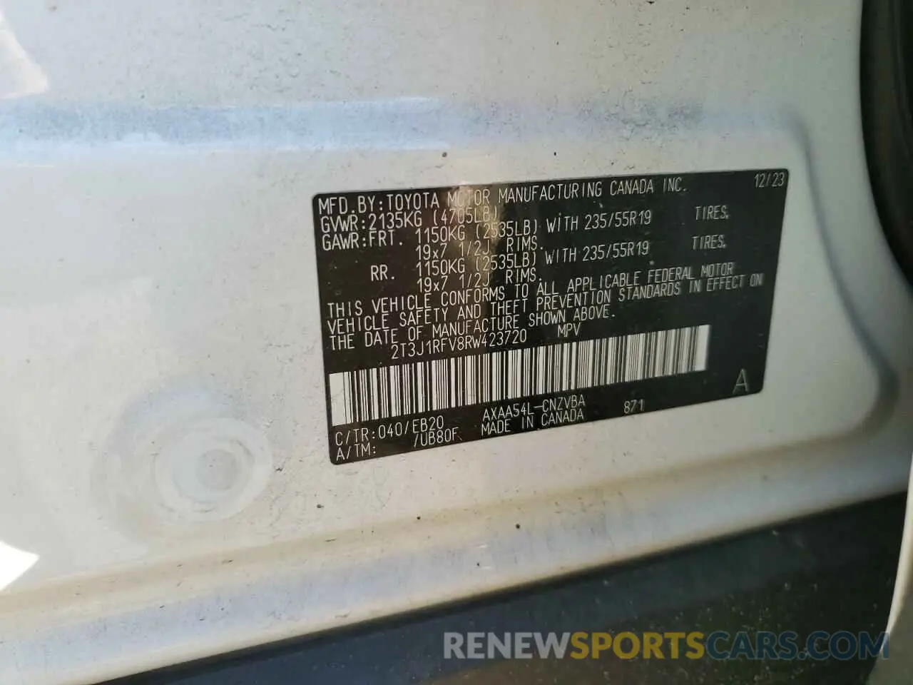 13 Photograph of a damaged car 2T3J1RFV8RW423720 TOYOTA RAV4 2024