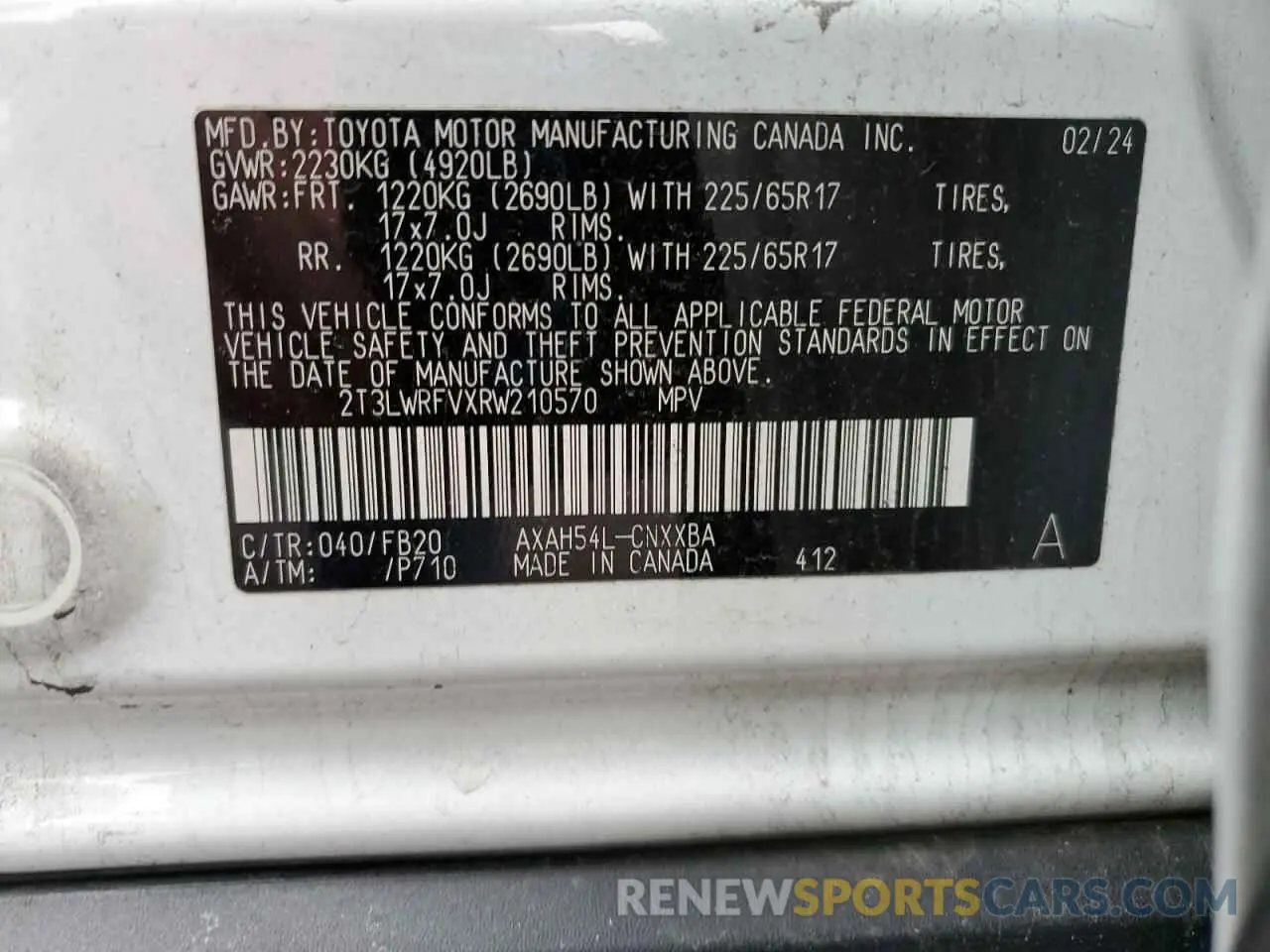 13 Photograph of a damaged car 2T3LWRFVXRW210570 TOYOTA RAV4 2024