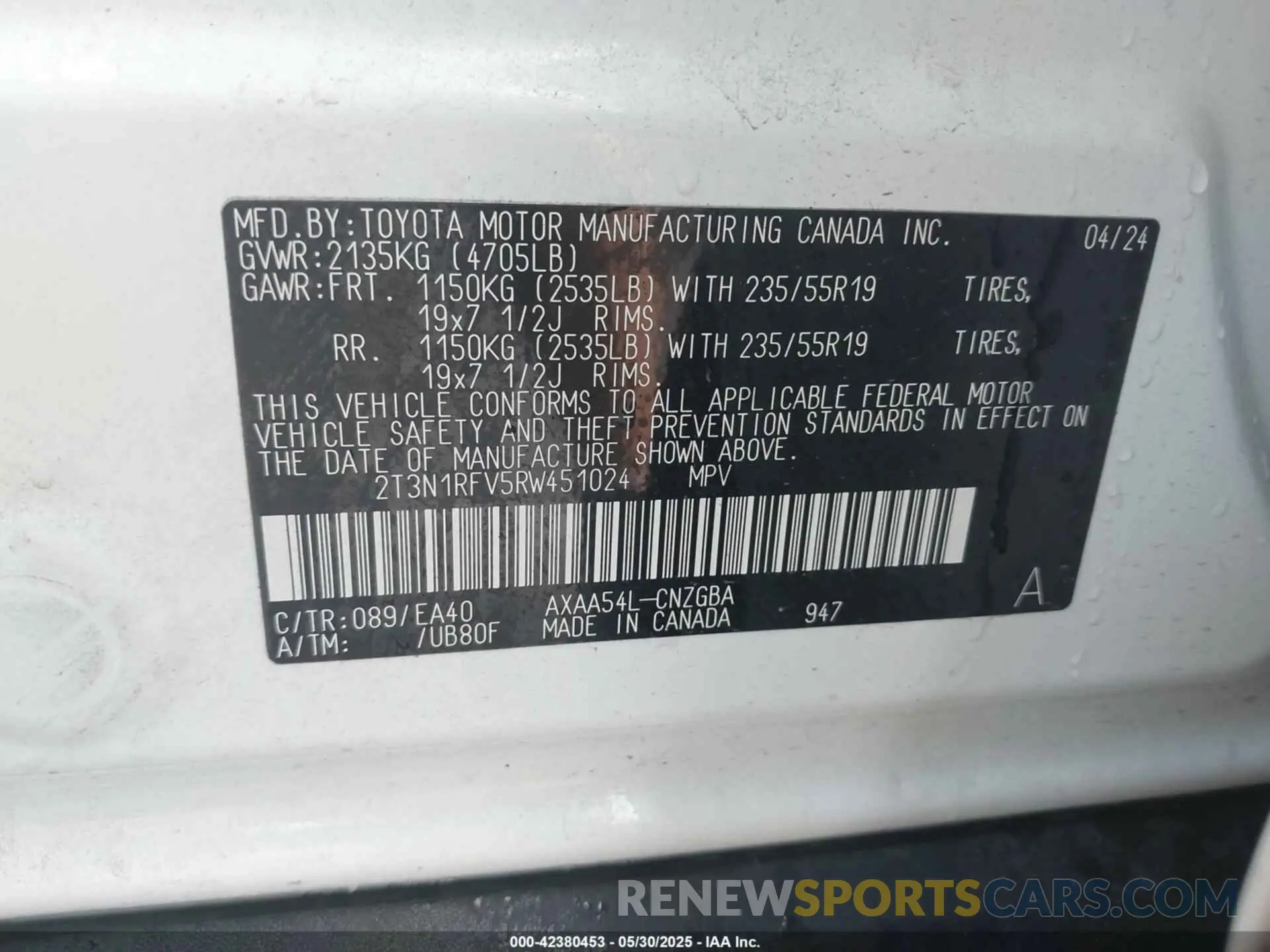 9 Photograph of a damaged car 2T3N1RFV5RW451024 TOYOTA RAV4 2024