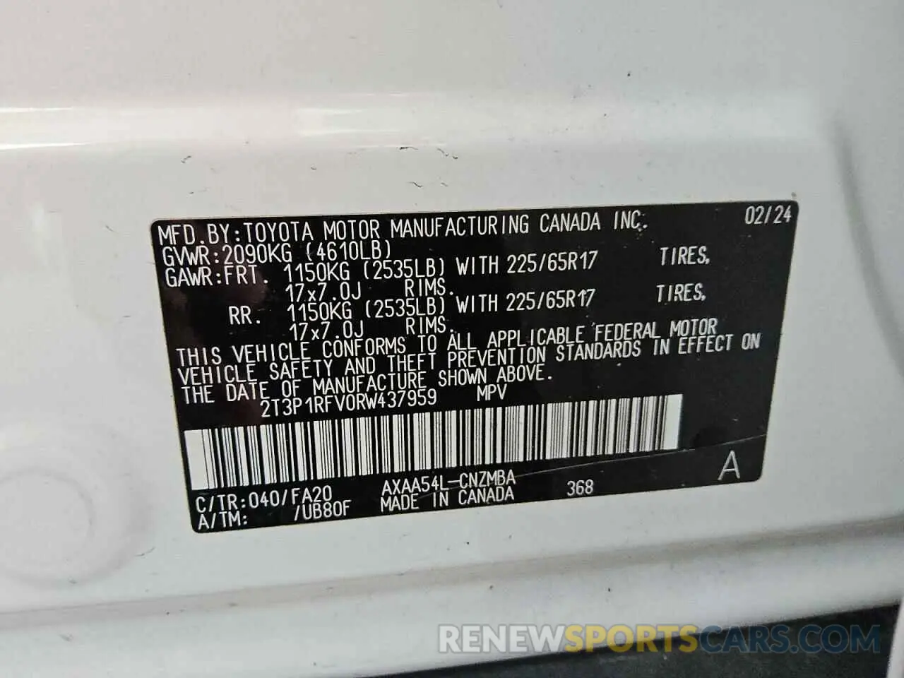 13 Photograph of a damaged car 2T3P1RFV0RW437959 TOYOTA RAV4 2024