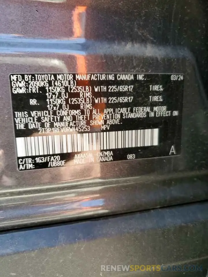 13 Photograph of a damaged car 2T3P1RFV0RW445253 TOYOTA RAV4 2024