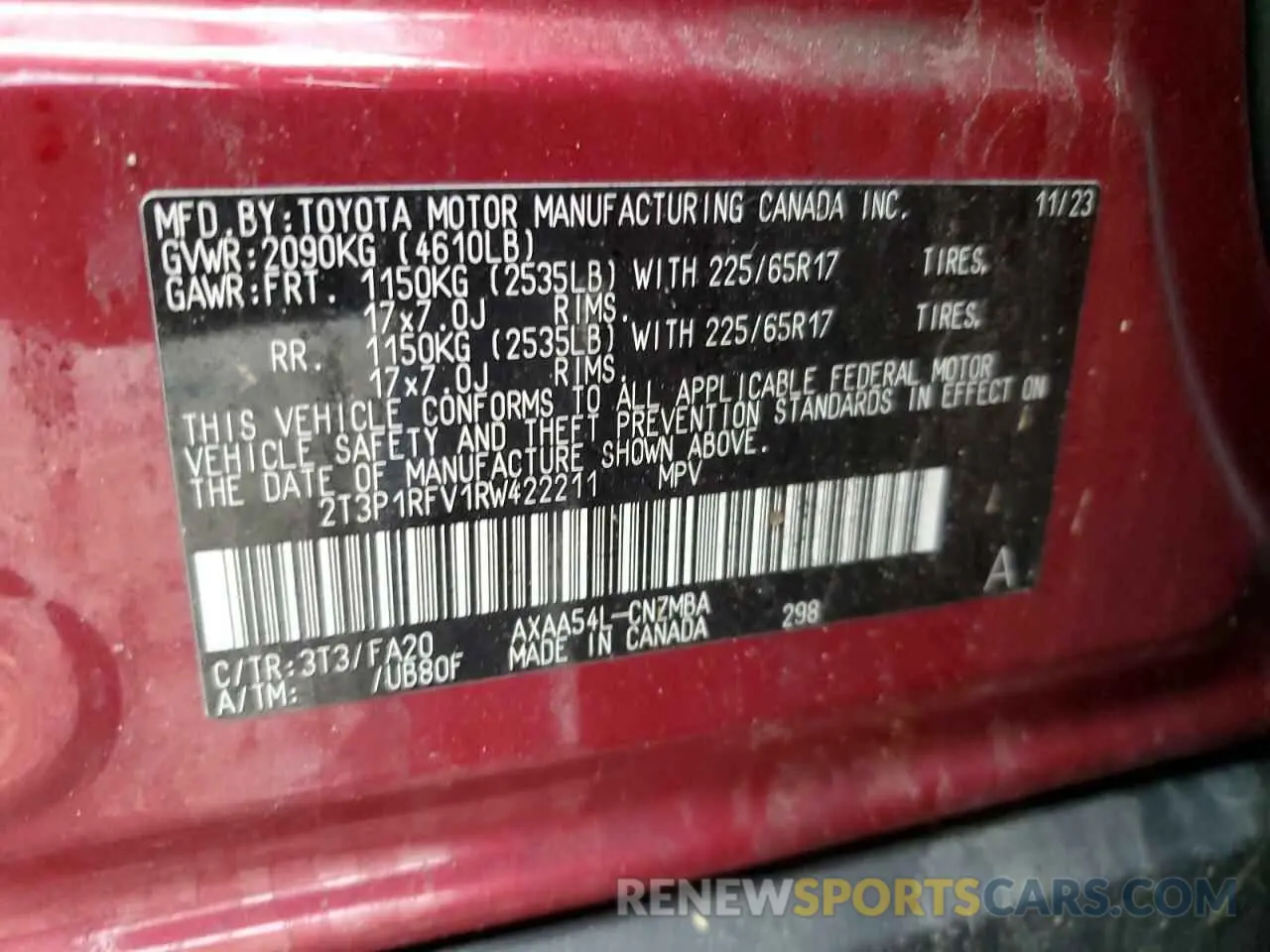 13 Photograph of a damaged car 2T3P1RFV1RW422211 TOYOTA RAV4 2024