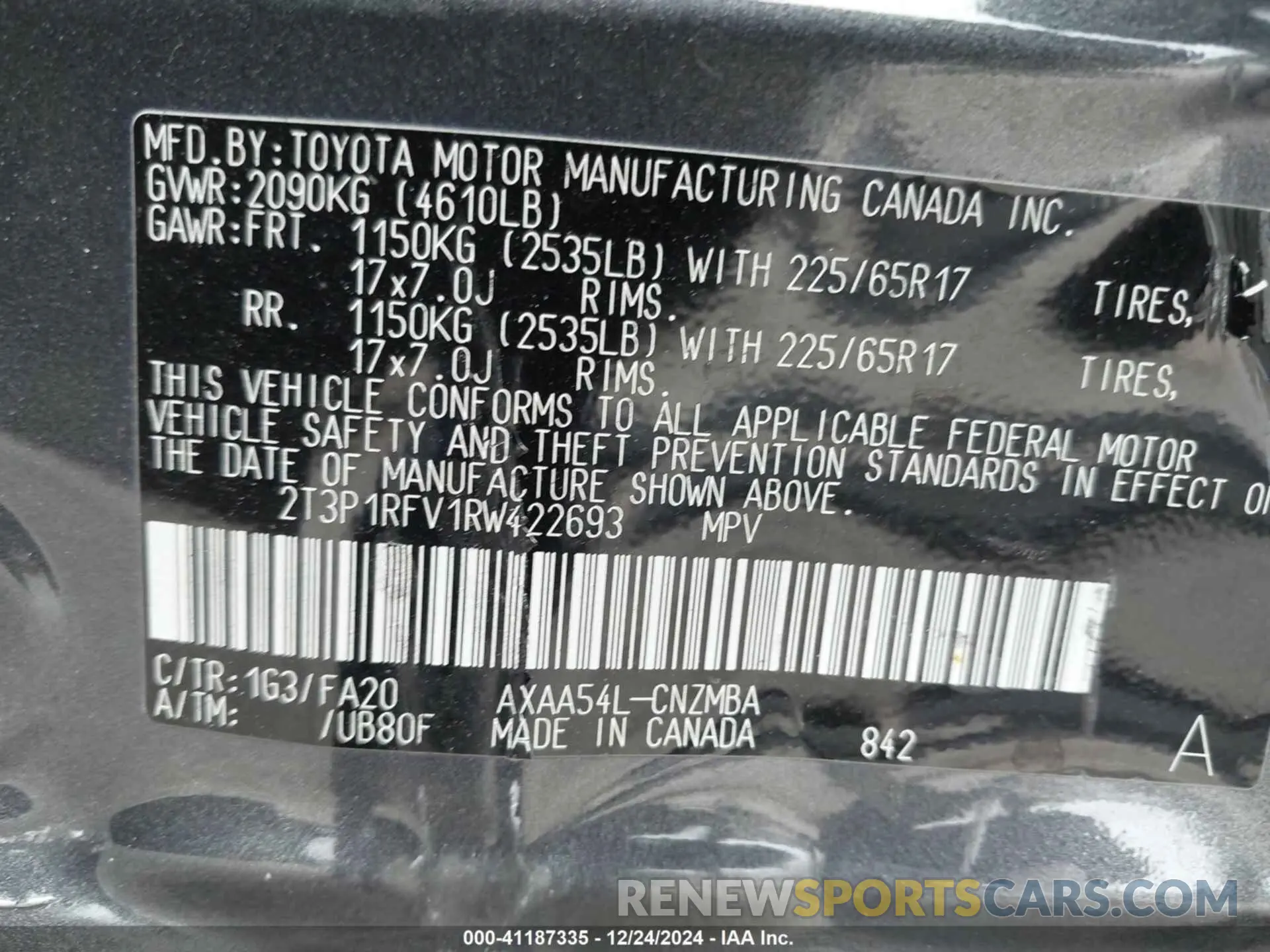 9 Photograph of a damaged car 2T3P1RFV1RW422693 TOYOTA RAV4 2024