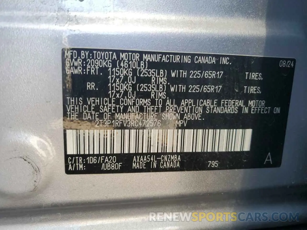 14 Photograph of a damaged car 2T3P1RFV3RC472576 TOYOTA RAV4 2024