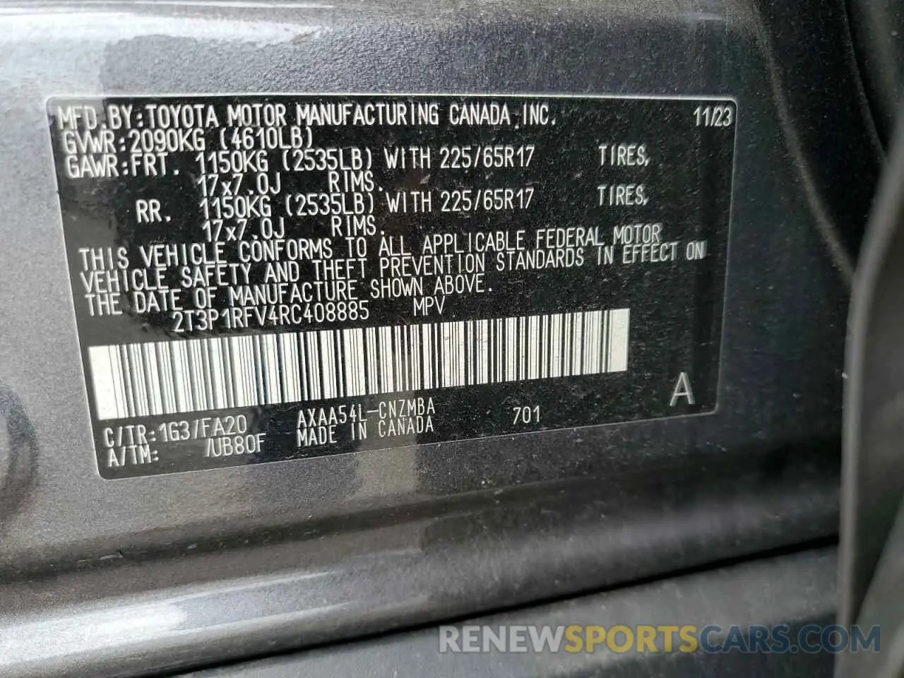 13 Photograph of a damaged car 2T3P1RFV4RC408885 TOYOTA RAV4 2024