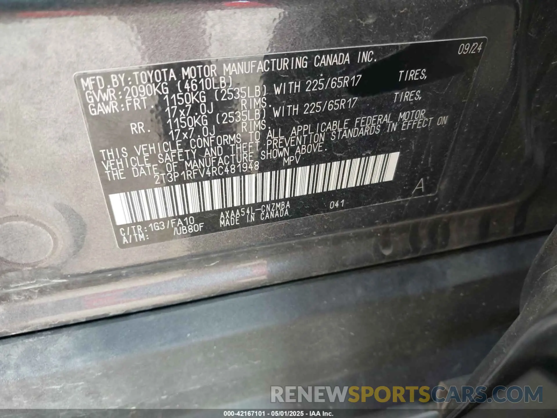 9 Photograph of a damaged car 2T3P1RFV4RC481948 TOYOTA RAV4 2024