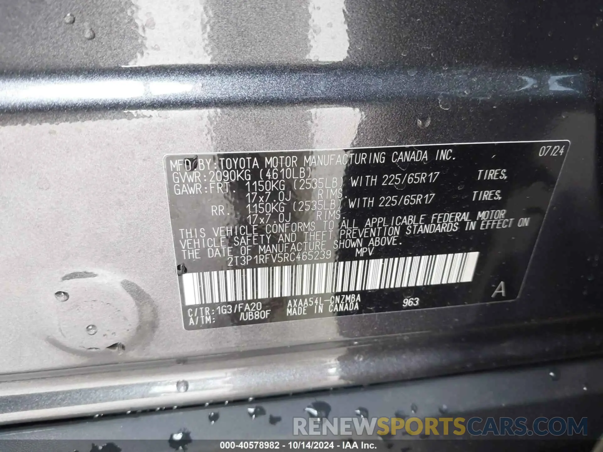 9 Photograph of a damaged car 2T3P1RFV5RC465239 TOYOTA RAV4 2024