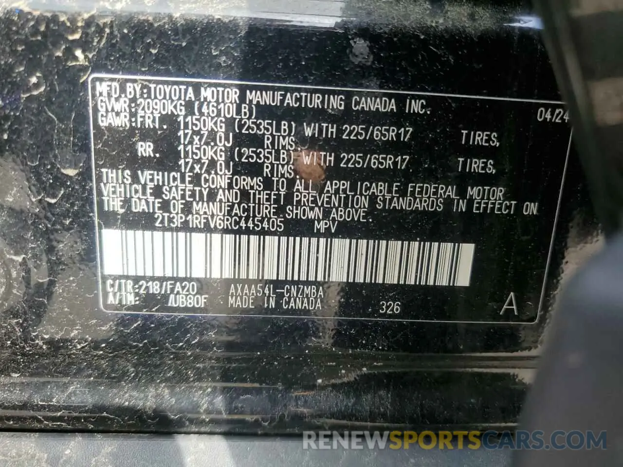 13 Photograph of a damaged car 2T3P1RFV6RC445405 TOYOTA RAV4 2024