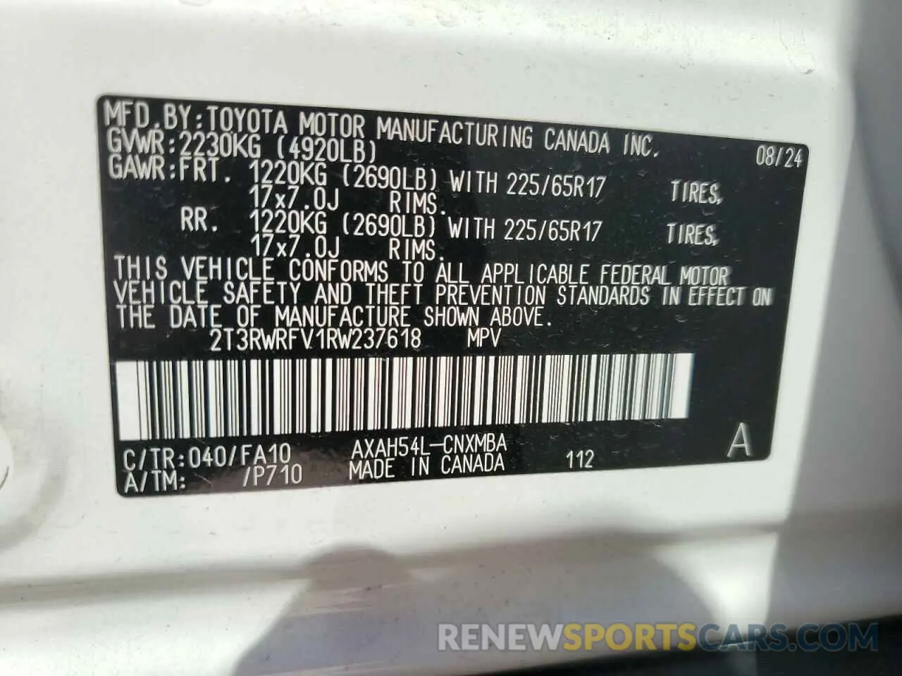 14 Photograph of a damaged car 2T3RWRFV1RW237618 TOYOTA RAV4 2024