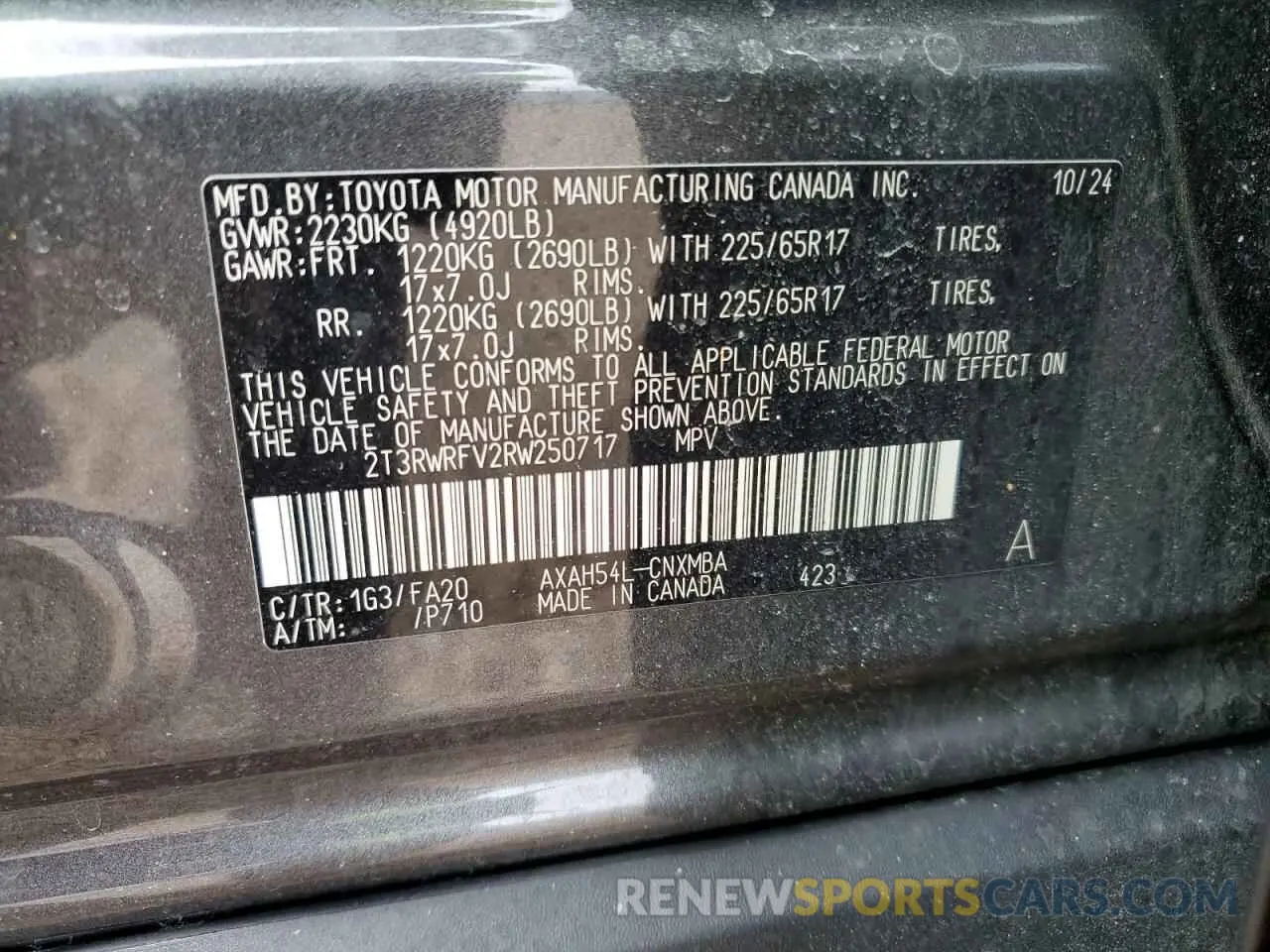 16 Photograph of a damaged car 2T3RWRFV2RW250717 TOYOTA RAV4 2024